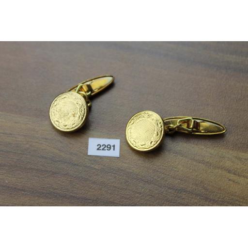 Vintage Embossed Gold Metal Round Chain Connect Cuff Links 1950s