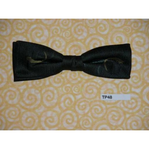 Vintage Clip On Charcoal With Gold Motif Bow Tie