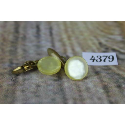 Vintage Cream Mother of Pearl Round Button Chain Link Cuff Links 1/2"