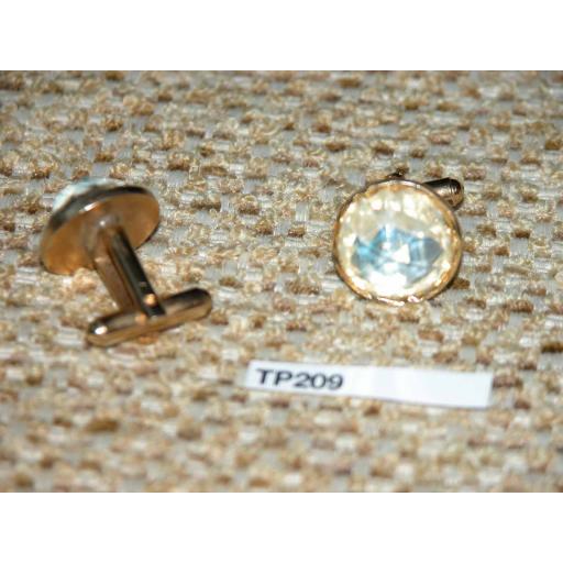 Vintage Cuff Links Gold Metal Large Round Faceted Glass Stones TP209