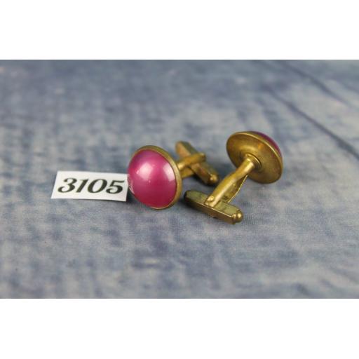 Vintage Gold Metal Pearly Pink Lucite Cabochon Cufflinks