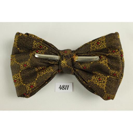 Bow Tie Vintage Clip On Brown Gold Classic Repeat Pattern