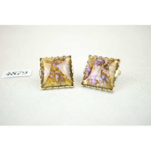 Vintage Sparkly Stone Gold Metal Push Through Cuff Links